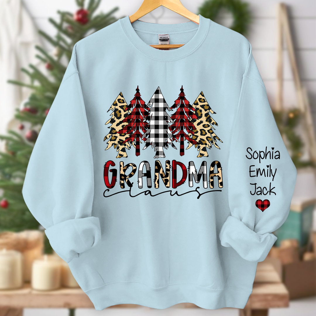 Personalized Christmas tree Grandma claus And Grandkids Sweatshirt