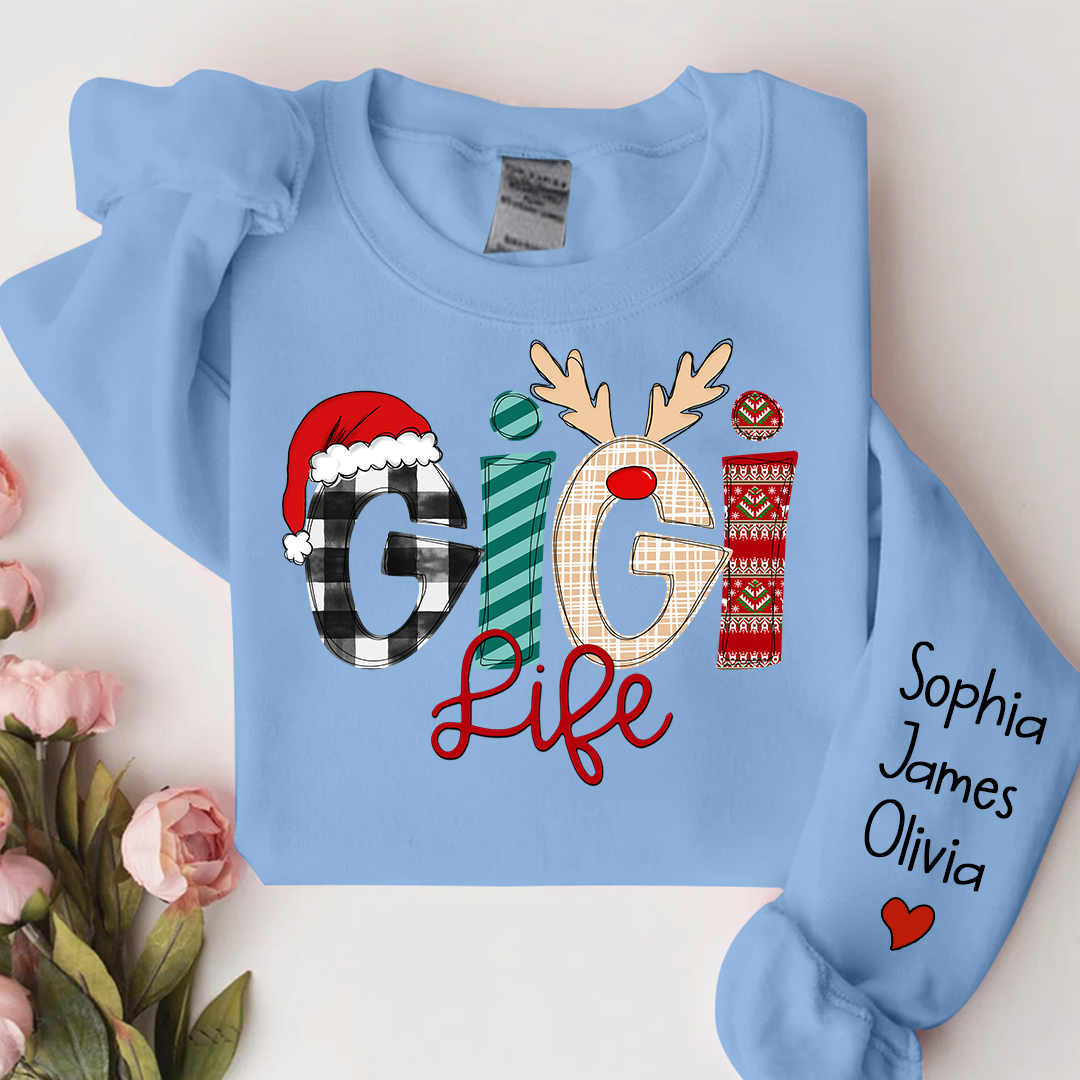 Gigi Life Merry Christmas Sweatshirt, Custom Grandma and Grandkids Sweatshirt