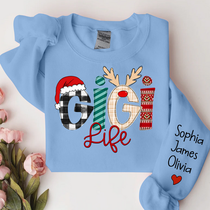 Gigi Life Merry Christmas Sweatshirt, Custom Grandma and Grandkids Sweatshirt