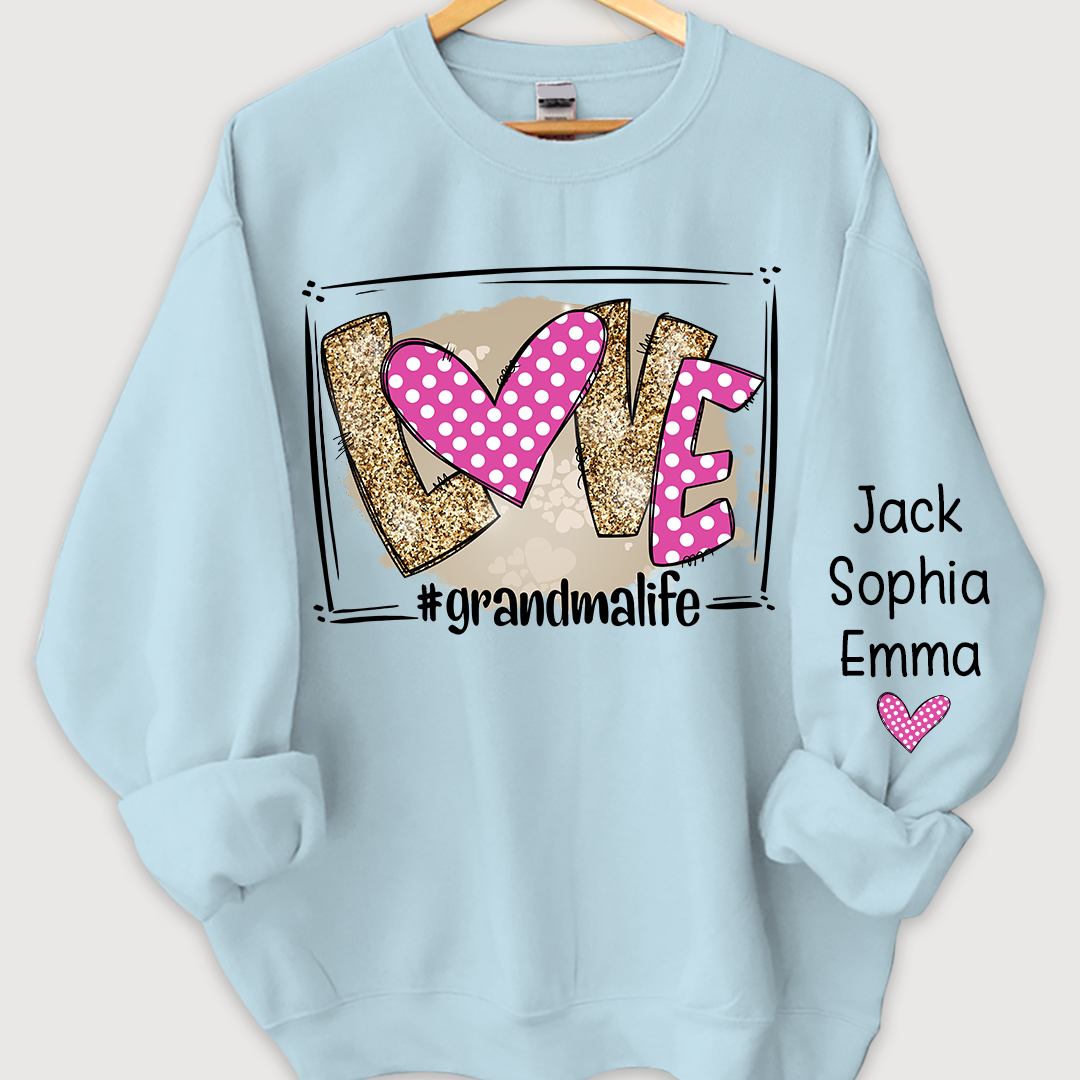 Love grandmalife pink giltter Sweatshirt with kids Valentine's Day Sweatshirt