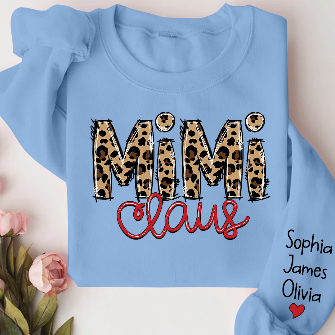 Merry Christmas Mimi Claus Leopard  Sweatshirt with Grandkids Sweatshirt