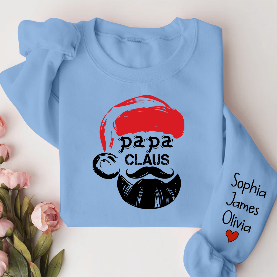 Merry Christmas Papa Claus, Dad Claus Gift Custom Name Kids Sweatshirt