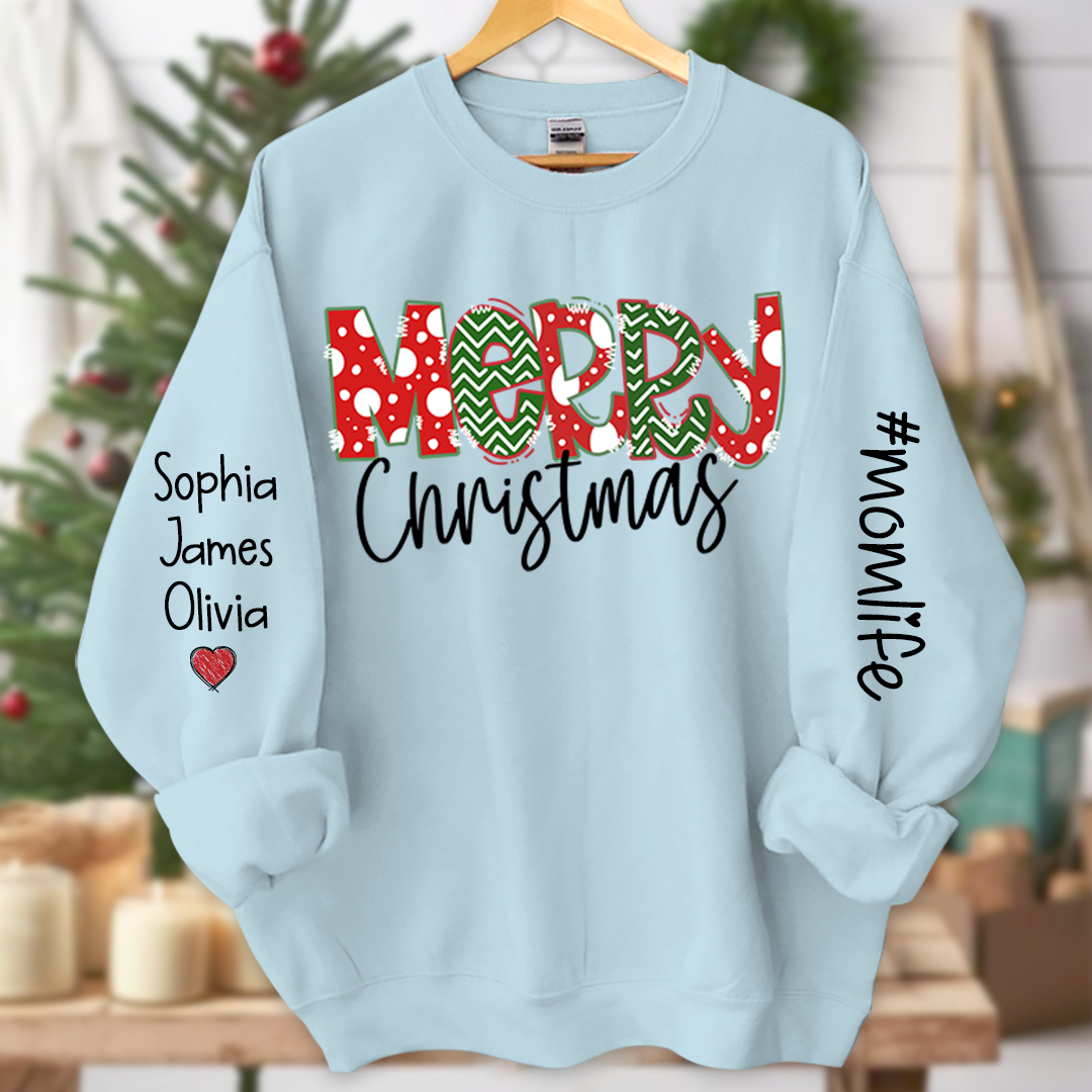 Momlife Merry Christmas And Grandkids Names CL01 Sweatshirt