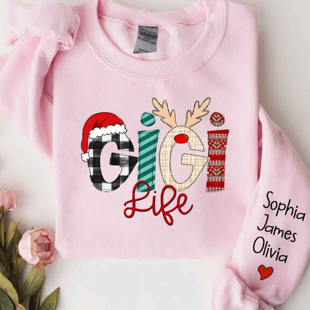 Gigi Life Merry Christmas Sweatshirt, Custom Grandma and Grandkids Sweatshirt