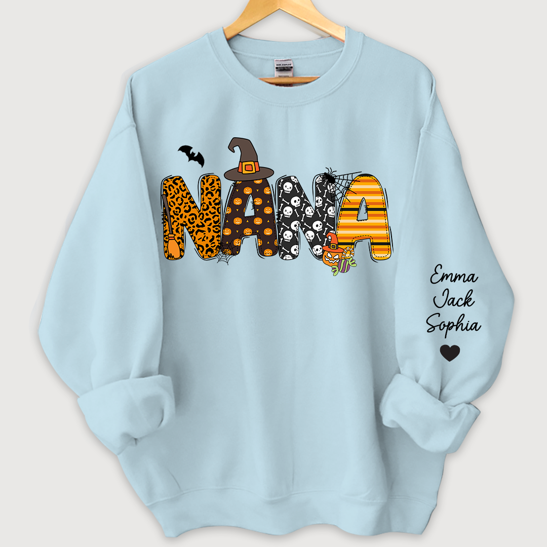 Personalized Halloween Nana Pumpkin Doodle Letters Design And Grandkids Sweatshirt