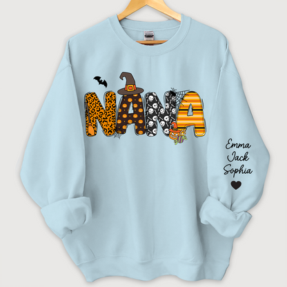 Personalized Halloween Nana Pumpkin Doodle Letters Design And Grandkids Sweatshirt