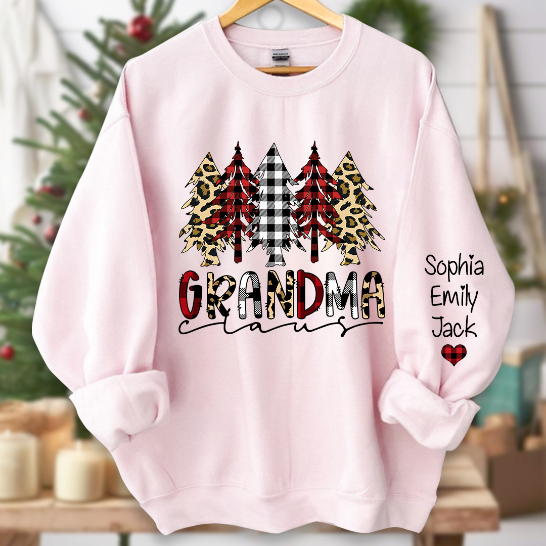 Personalized Christmas tree Grandma claus And Grandkids Sweatshirt