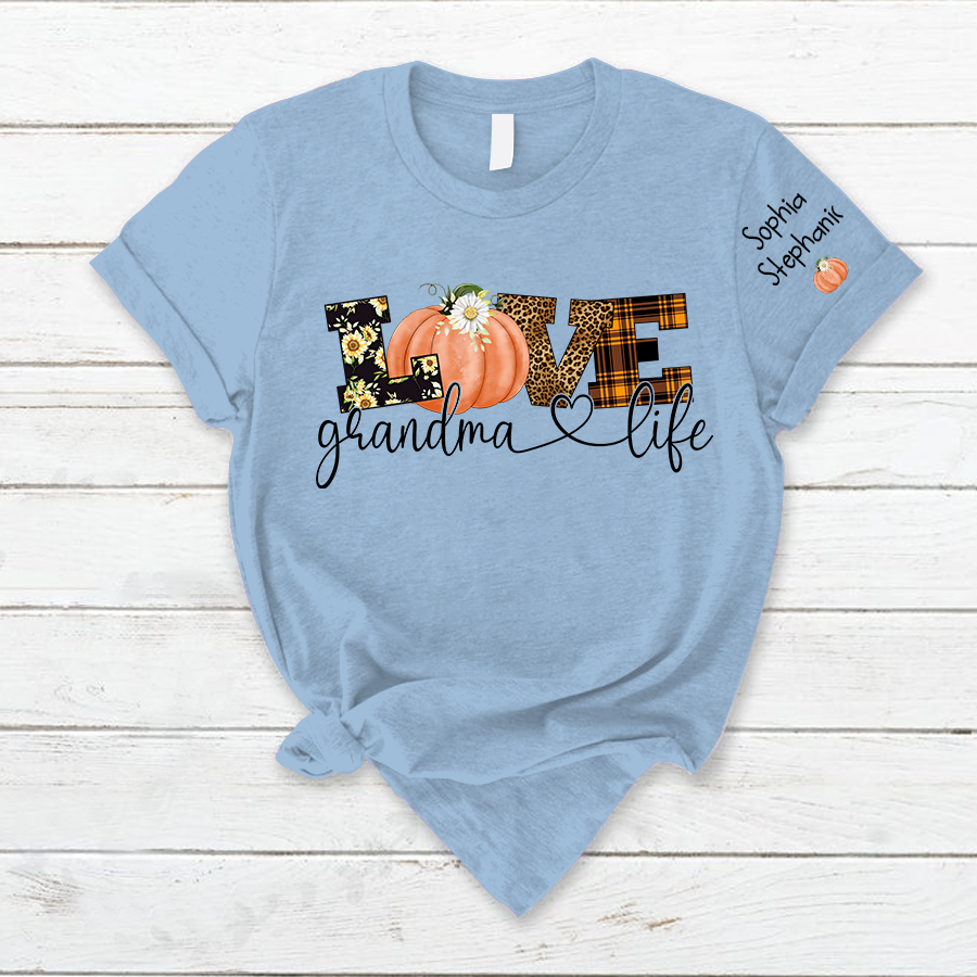 Personalized Love Grandma Life Fall Season Pumpkin T-Shirt