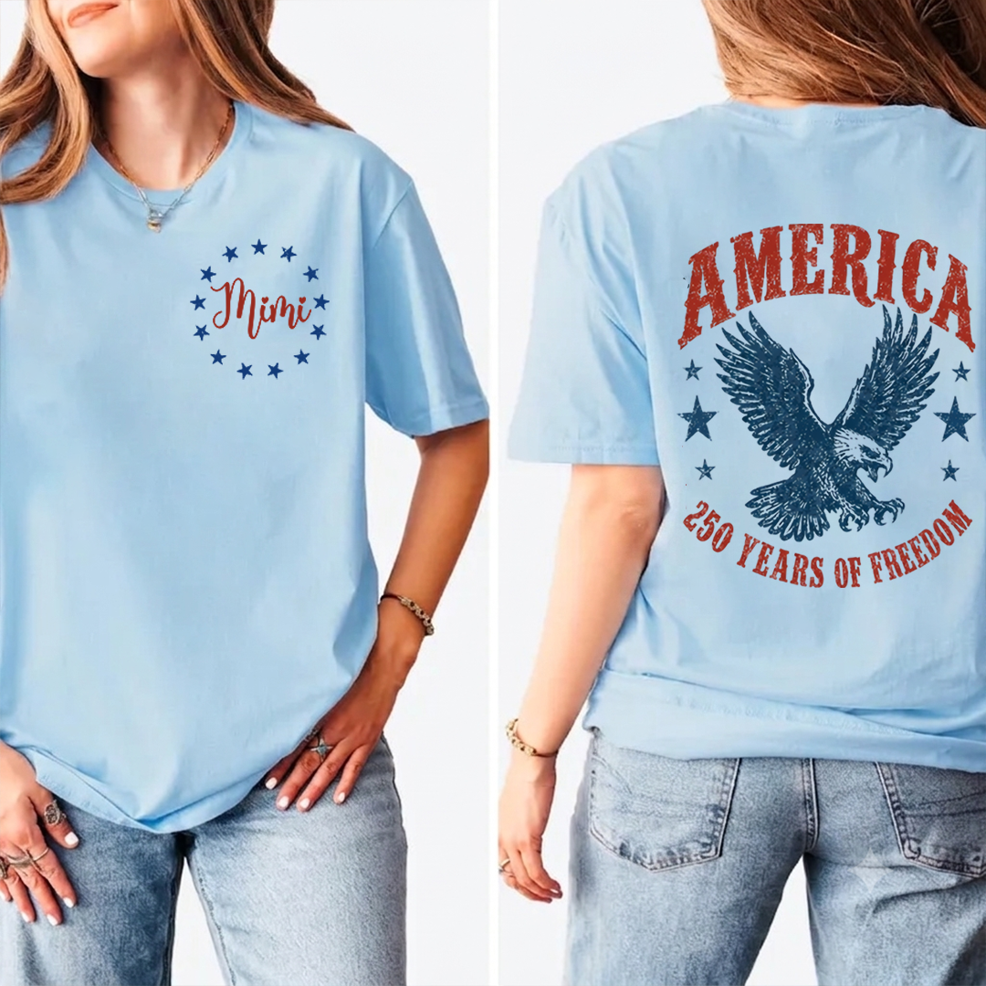 Personalized Mimi America 250 Years of Freedom Shirt, Custom Name Patriotic Eagle Shirt, American Flag Independence Day Gift for Mimi Nana Gigi, Birthday Family Shirt