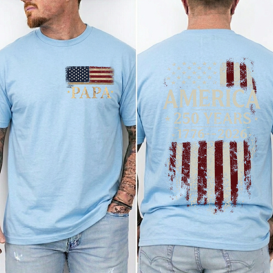 Personalized Papa America 250 Years Shirt, Patriotic American Flag Shirt, 1776 2026 USA Celebration, Fathers Day Gift for Papa Grandpa Dad, Independence Day Family Shirt