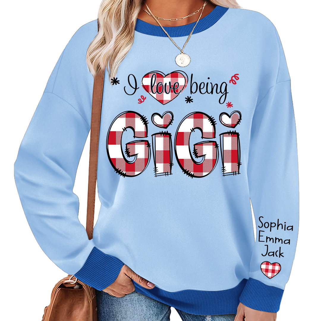 Custom 'I Love Being Gigi' Christmas & Valentine Gift for Grandmothers - Personalized Names - Cozy Holiday Shirt for Gigi Sweatshirt Mix