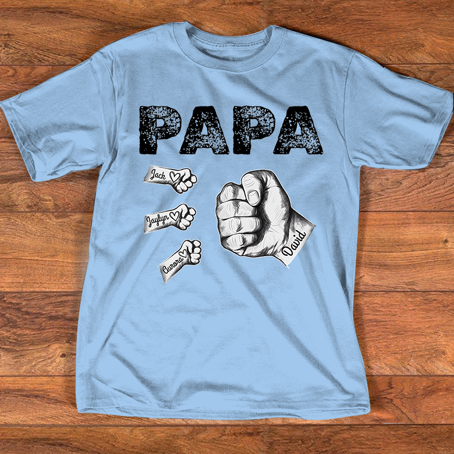 Personalized Papa Fist Bump Shirt with Kids Names, Custom Family Nickname T-Shirt for Dad Fathers Day Birthday 4th of July