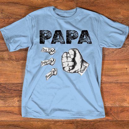 Personalized Papa Fist Bump Shirt with Kids Names, Custom Family Nickname T-Shirt for Dad Fathers Day Birthday 4th of July
