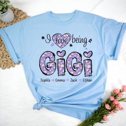Gigi Flower Purple Gift For Family, Custom Grandma And Grandkids T-Shirt