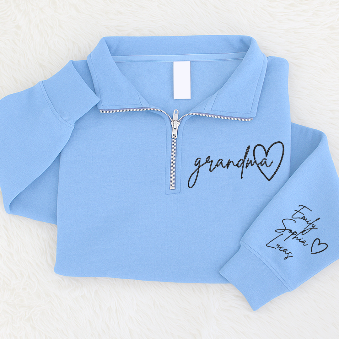 Custom Grandma Sweatshirt, Personalized Grandma Embroidered Quarter Zip Sweater