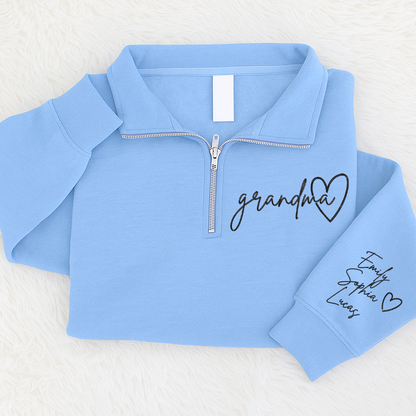 Custom Grandma Sweatshirt, Personalized Grandma Embroidered Quarter Zip Sweater