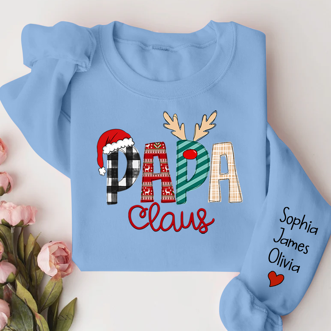 Personalize Merry Christmas Papa Claus, Dad Claus Gift Custom Name Kids Sweatshirt