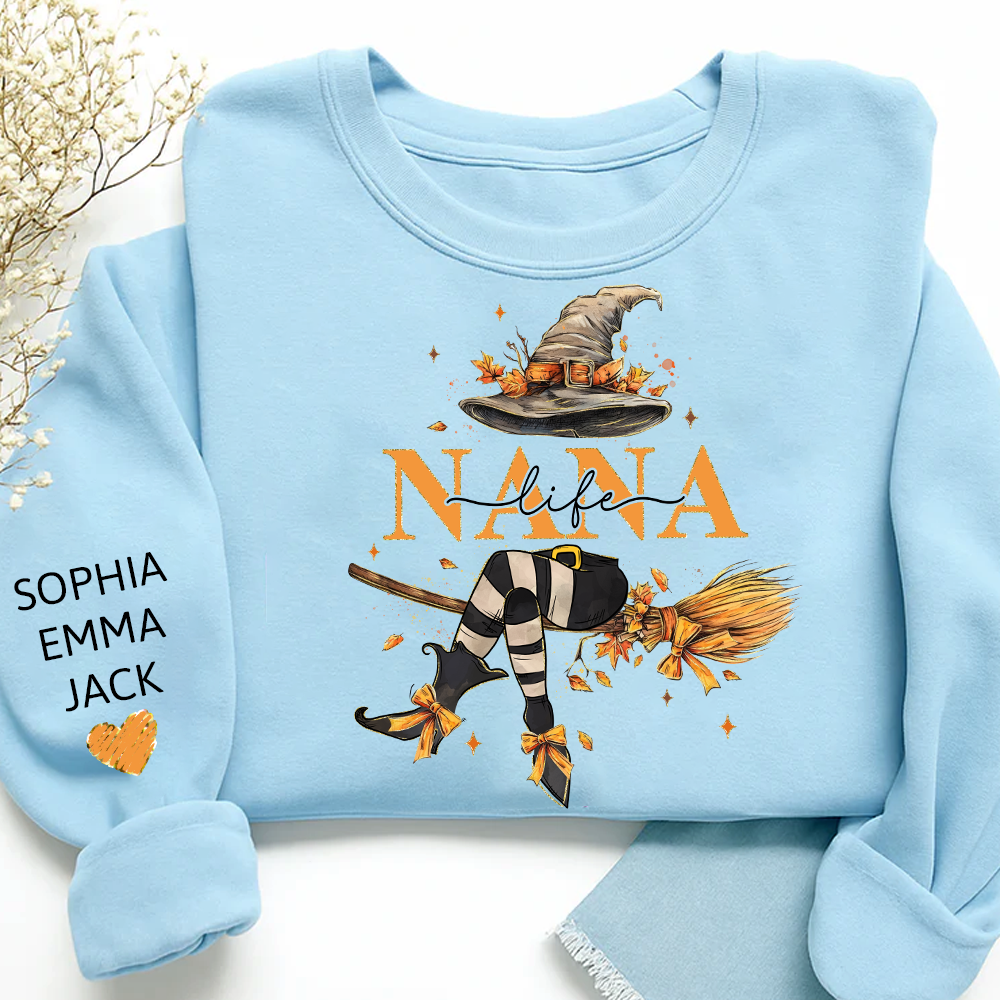 Nana life Witches Broomstick And Grandkids Christmas Sweatshirt