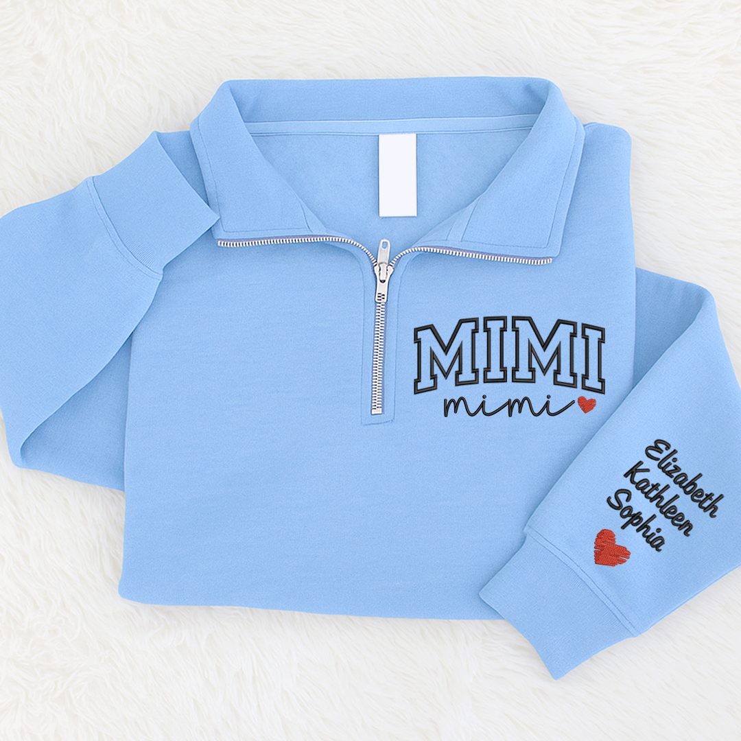Custom Mimi Heart Sweatshirt, Personalized Mimi Embroidered Quarter Zip Sweater