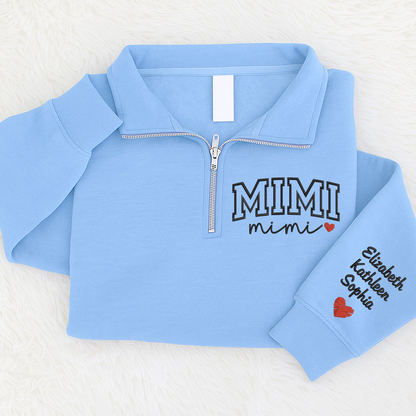 Custom Mimi Heart Sweatshirt, Personalized Mimi Embroidered Quarter Zip Sweater