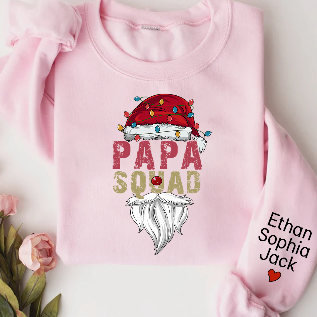 Papa Squad Christmas 2023 Gift Custom Name Kids Sweatshirt