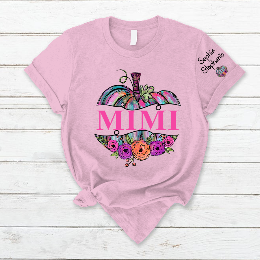 Personalized Mimi Painted Pumpkin And Grandkids Autumn T-Shirt