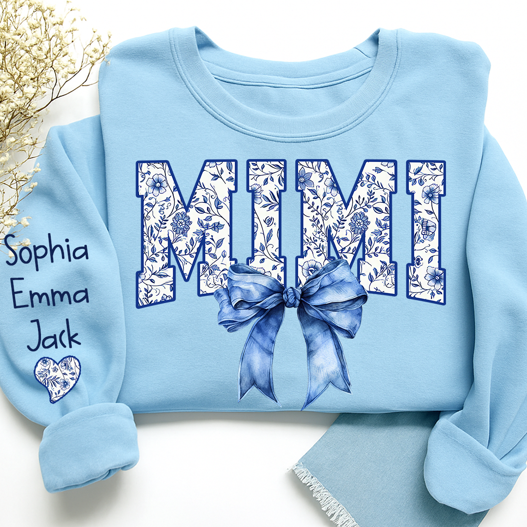 Mimi Floral Toile Blue Water Color Coquette Bow Gift For Grandma And Grandkids Sweatshirt