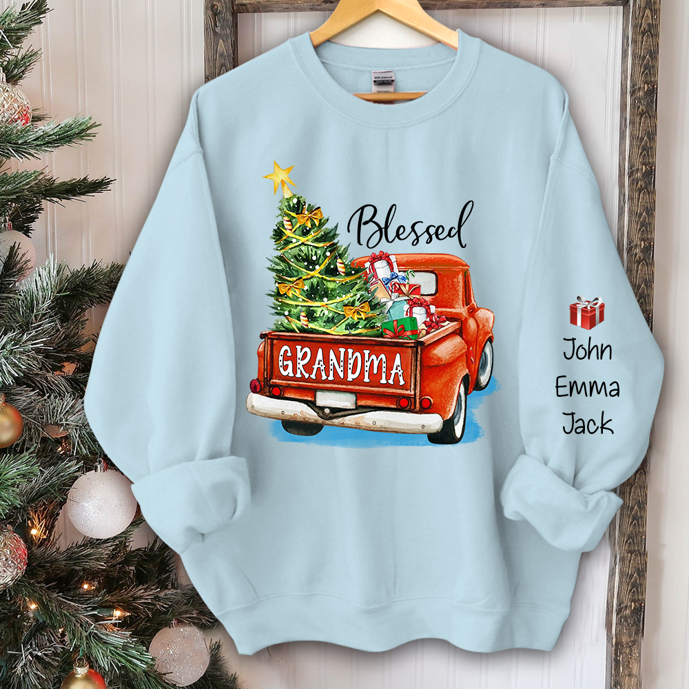 Blessed Grandma Christmas Tree Truck And Grandkids Sweatshirt