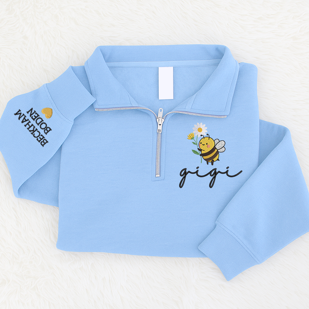Embroidered Gigi bee flower Sweatshirt And Grandkids Quarter Zip Sweater