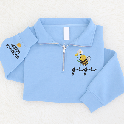 Embroidered Gigi bee flower Sweatshirt And Grandkids Quarter Zip Sweater