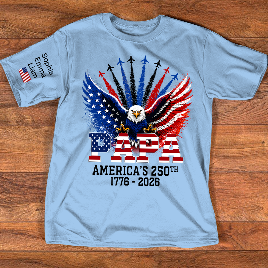 Personalized Grandpa Patriotic Eagle Shirt Custom Kids Names Sleeve, U.S. 250th Anniversary 1776 2026, Gift For Father's Day Birthday