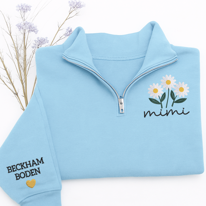 Embroidered Mimi daisy flower Sweatshirt And Grandkids Quarter Zip Sweater