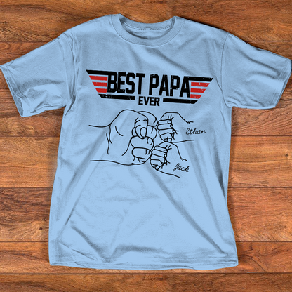 Best Papa Ever Shirt Personalized Kids Names, Custom Grandpa Fist Bump T Shirt for Dad Papa Grandfather, Fathers Day Family Gift
