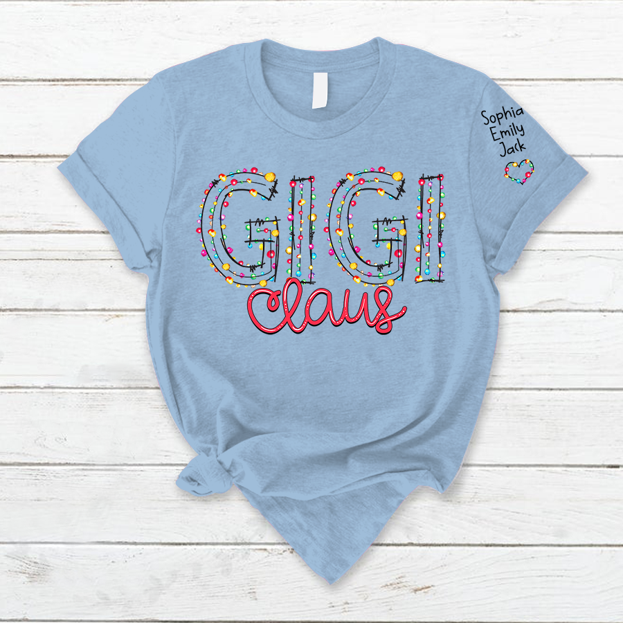 Gigi Claus Christmas lights And Grandkids Christmas Merry T-Shirt