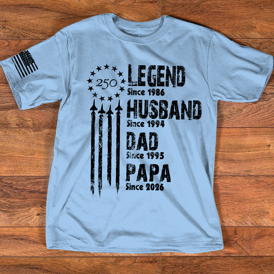 Personalized Papa Shirt, Legend Husband Dad Papa Since Year Shirt, Custom Family Nickname Tee, Patriotic USA Flag Fathers Day Birthday Gift for Men
