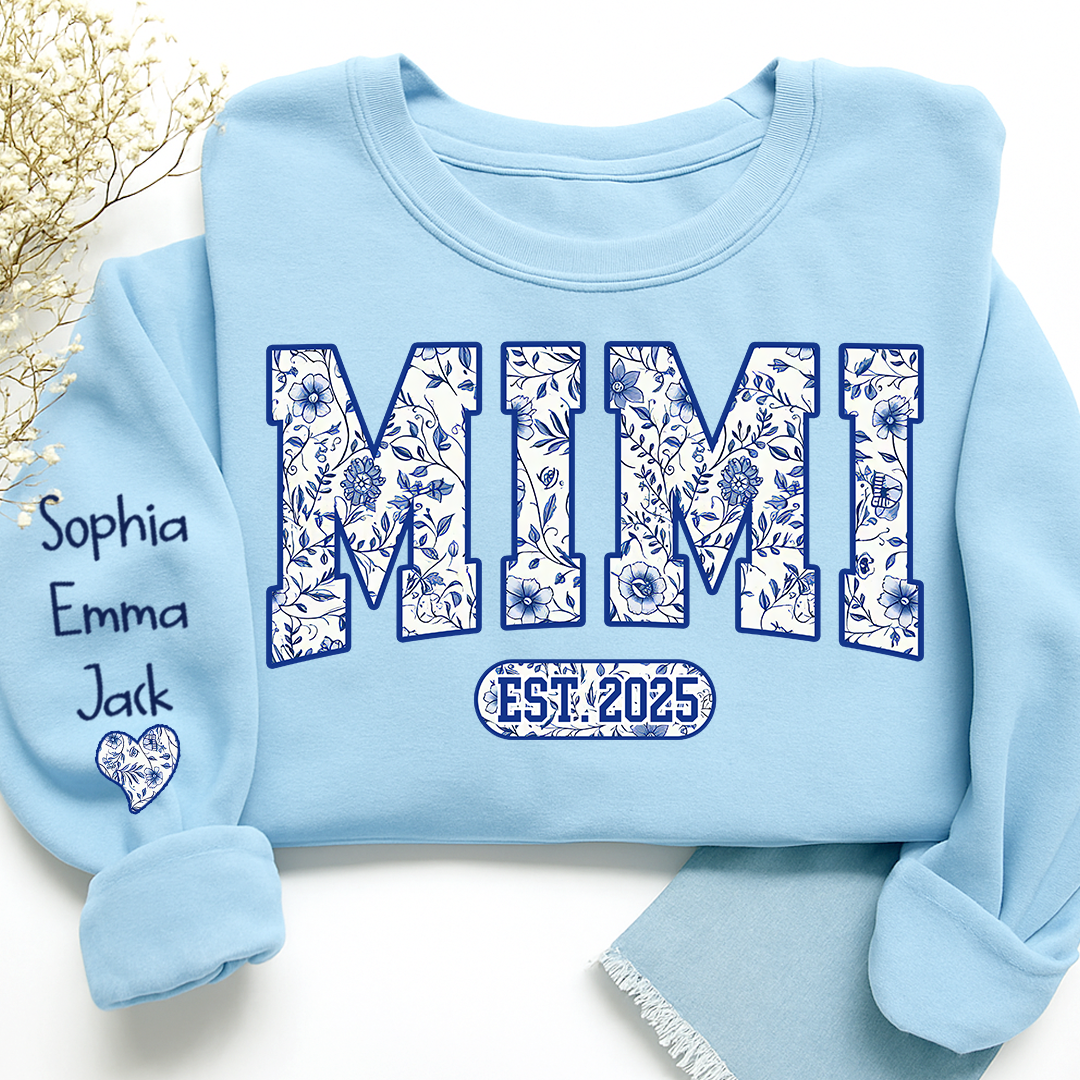 Mimi Floral Toile Blue Water Color Est Gift For Grandma And Grandkids Sweatshirt