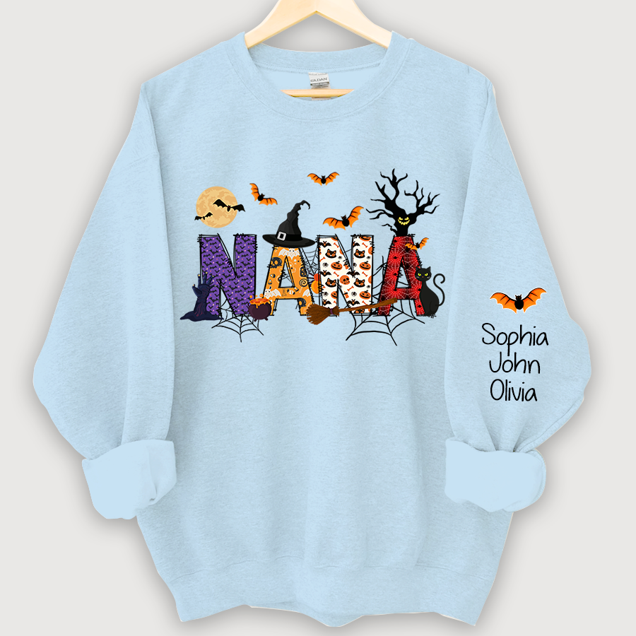 Nana Grandma Halloween Alphabet Doodle Witch Ghost Pumpkin Bat Grandkids CL01 Sweatshirt