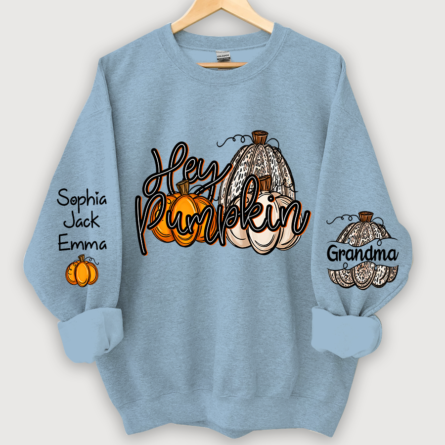 Personalized Hey Pumpkin Grandma And Kids autumn Sweatshirt