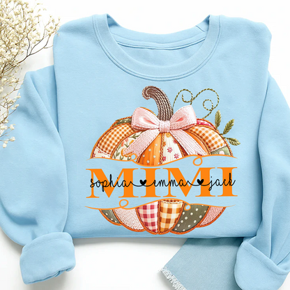 Mimi Pumpkin with Grandkids Name Design – Fall Gift for Grandma Sweatshirt