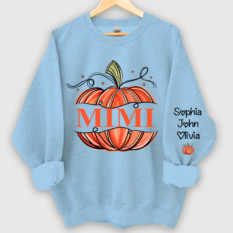 Orange Watercolor Pumpkin Mimi And Grandkids Autumn Sweatshirt