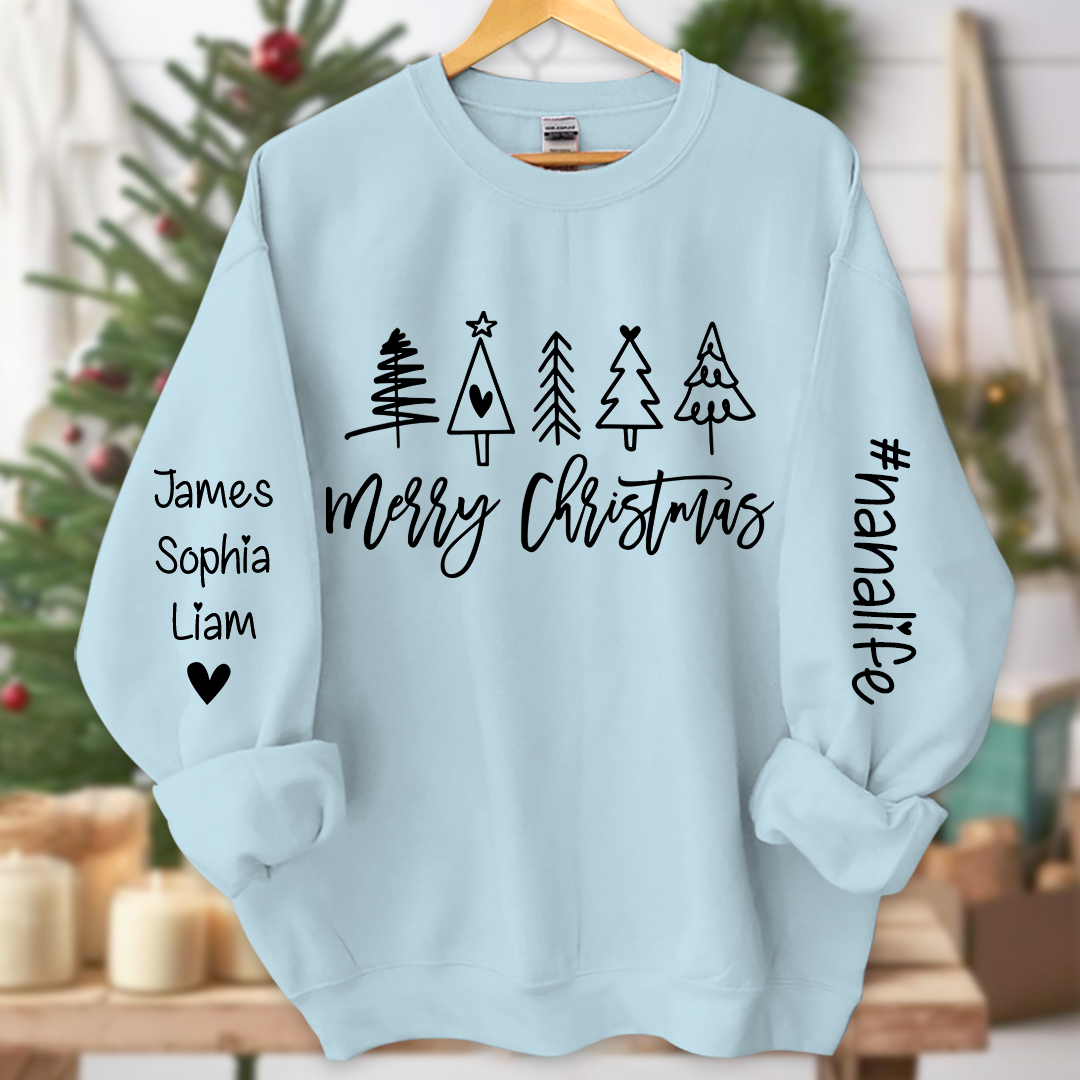 Nanalife Est Merry Christmas trees And Grandkids Names Sweatshirt