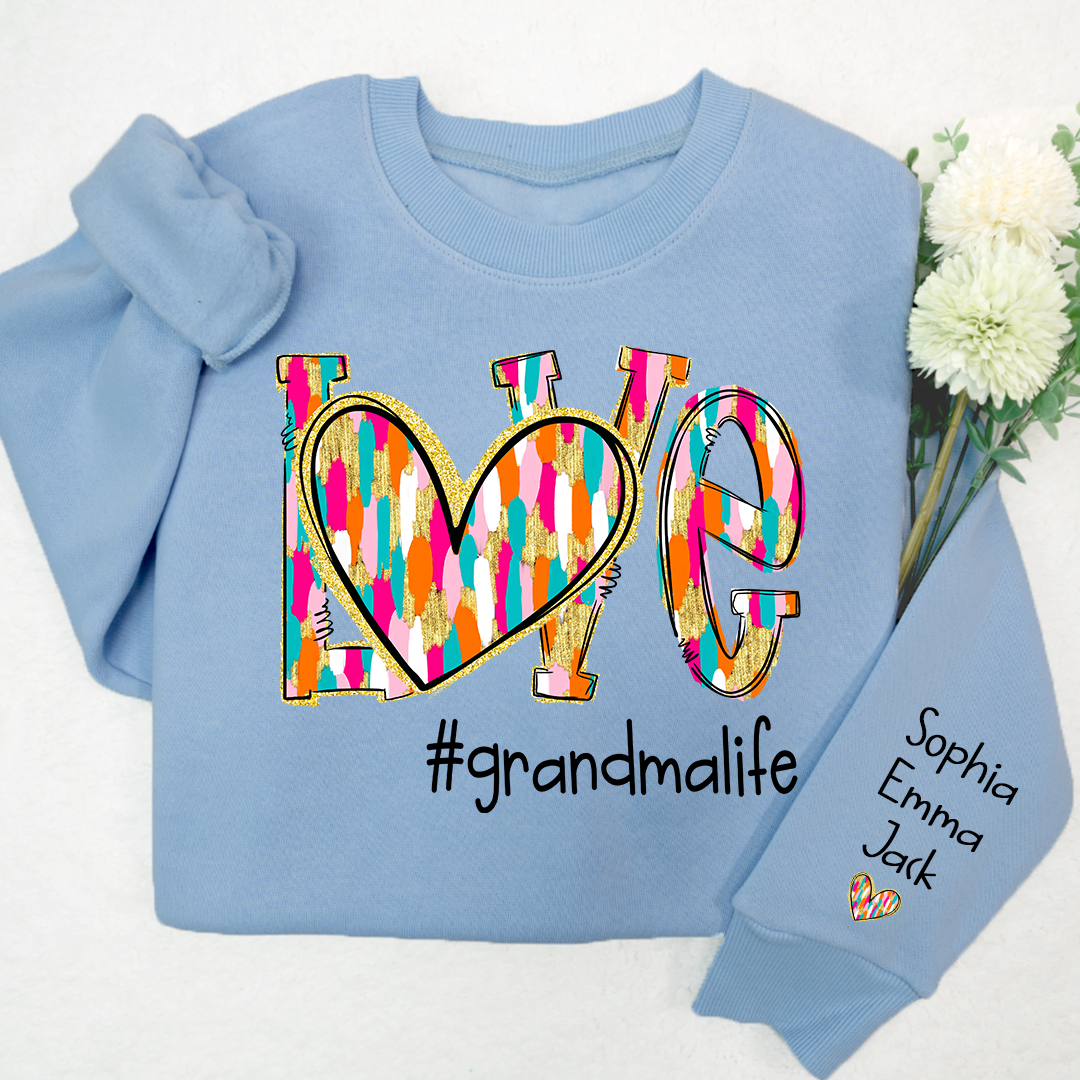 Personalized Love grandmalife Colorful And Grandkids Chritsmas Sweatshirt