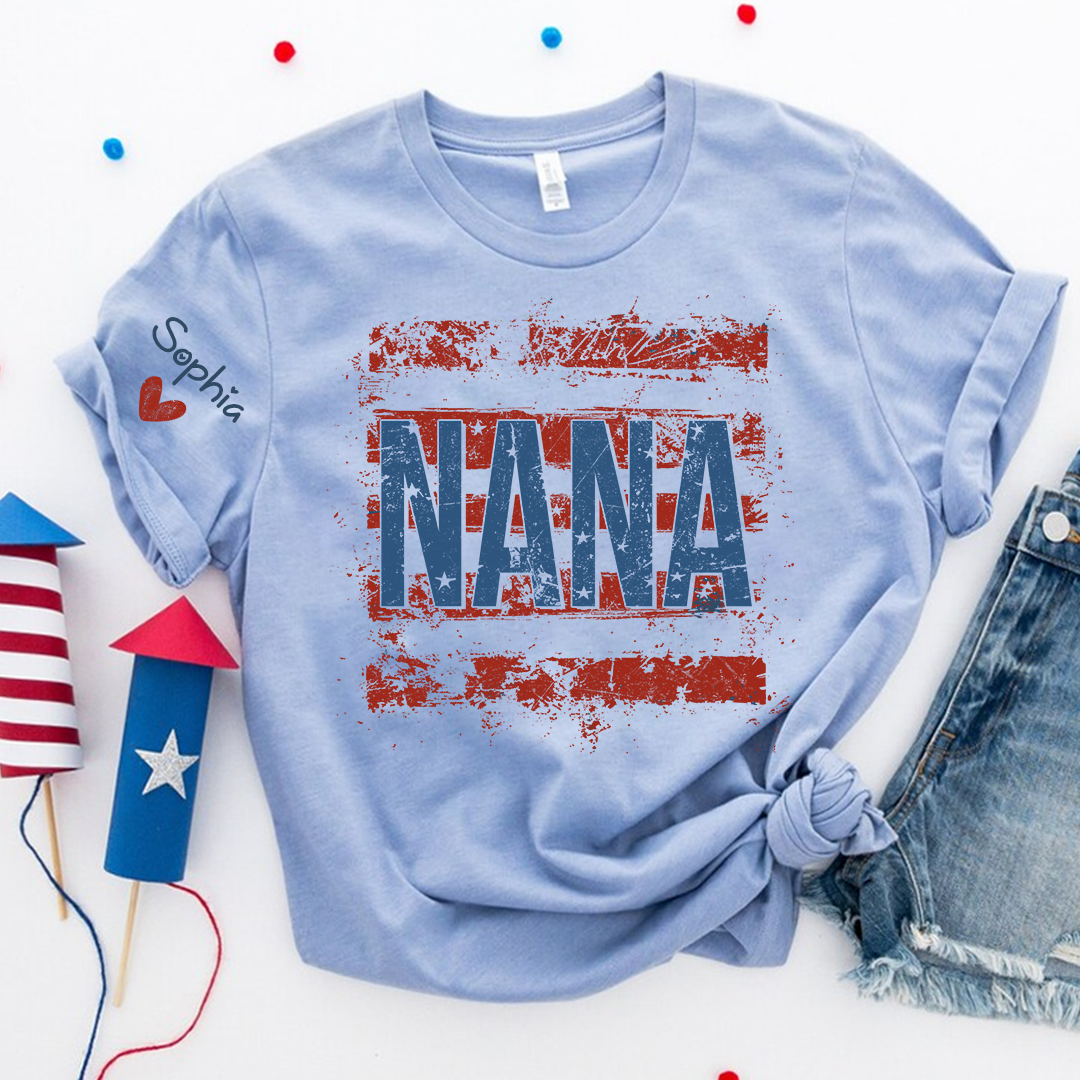 Personalized Nana American Flag T-Shirt, Custom Nana, Gigi, Mimi, Mama Design, Patriotic Family Shirt, Gifts for 4th of July, Independence Day