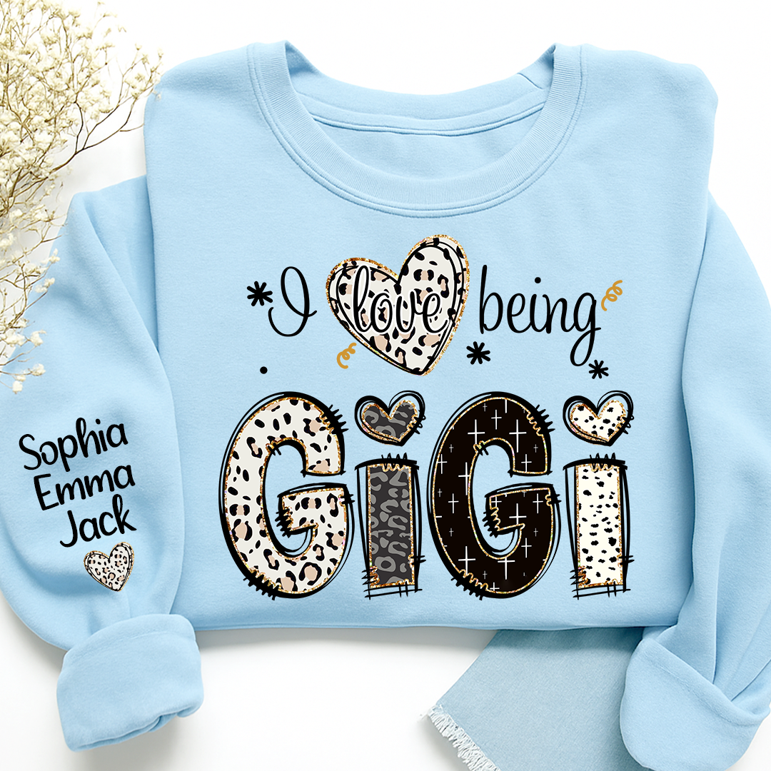I love being Gigi Bible Style Gift For Grandma And Grandkids Names on Sleeve Sweatshirt