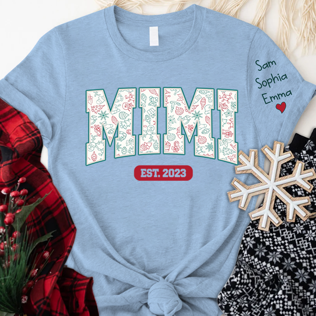 Mimi est ,Merry Christmas Nana, Grandma ,Custom Grandma Christmas T-Shirt