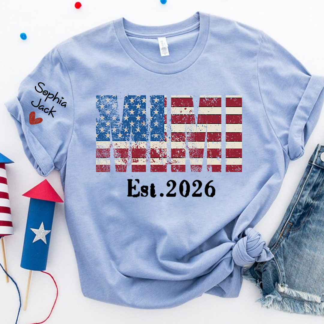 Mimi est Shirt, USA Flag Design, Custom Name, 4th of July Shirt, Independence Day Family T Shirt