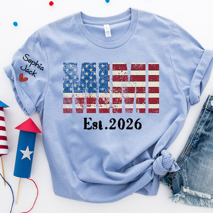 Mimi est Shirt, USA Flag Design, Custom Name, 4th of July Shirt, Independence Day Family T Shirt