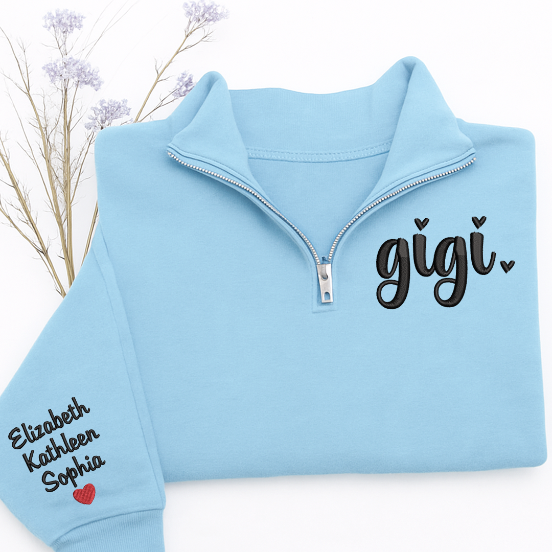 Embroidered Gigi heart Sweatshirt And Grandkids Quarter Zip Sweater