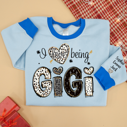 I love being Gigi Bible Style Gift For Grandma And Grandkids Names on Sleeve Sweatshirt Mix