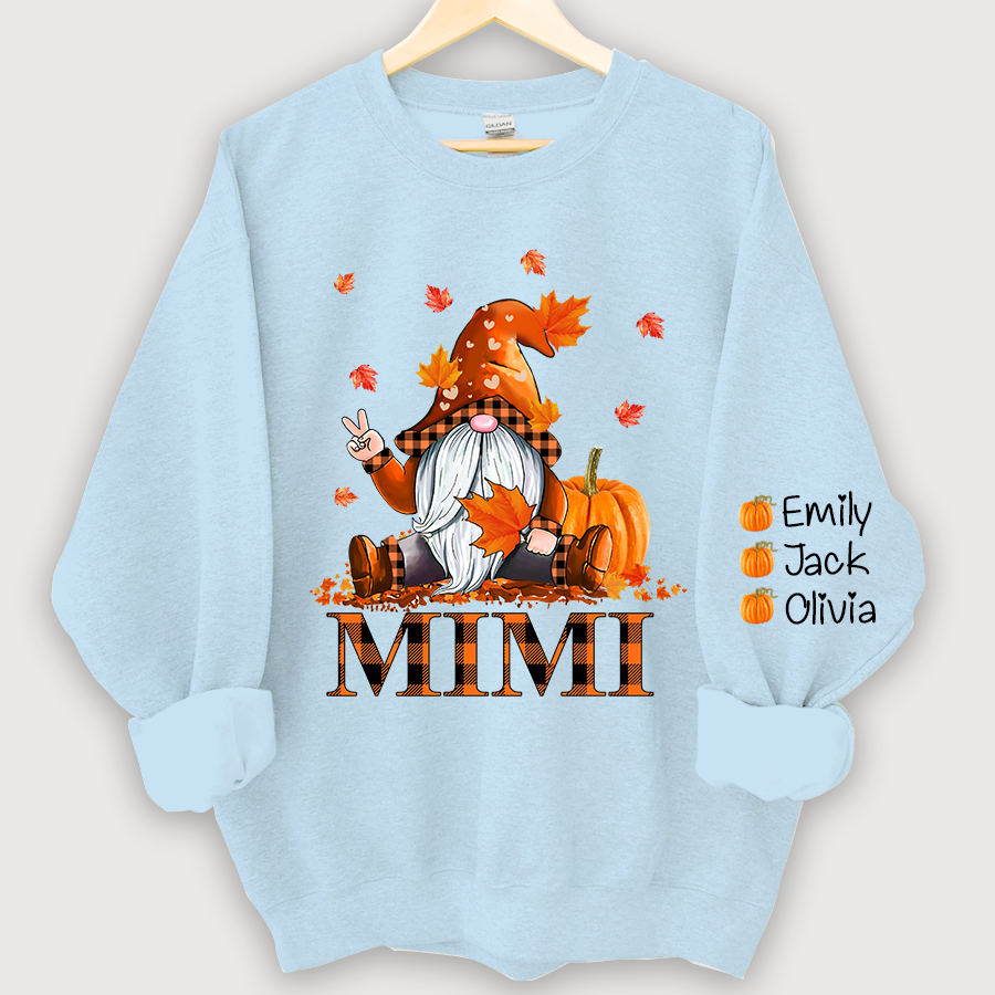 Mimi, Grandma Gnome Fall with Grandkids name Autumn Sweatshirt